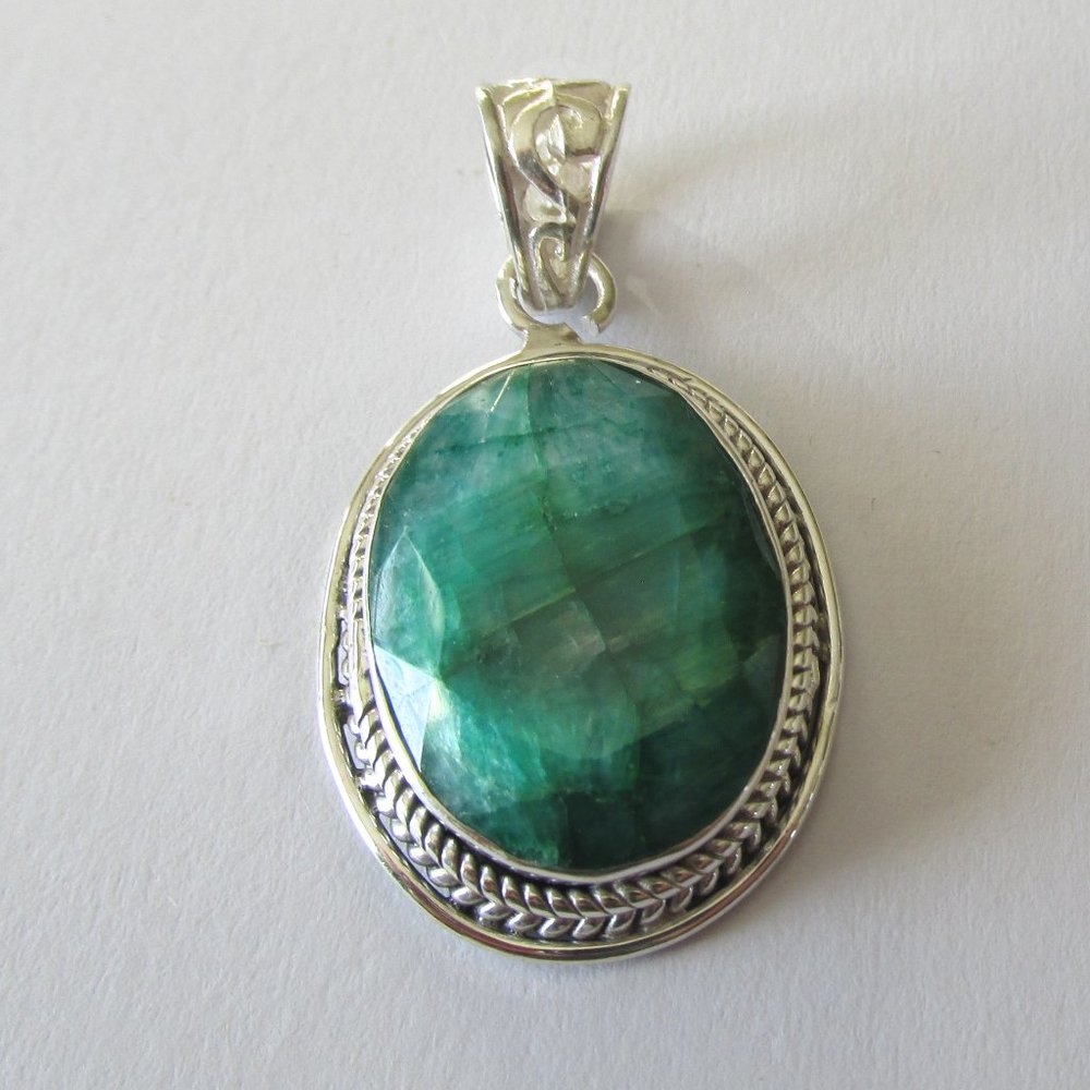 Genuine Emerald Gemstone Pendant 925 Sterling Silver May Birthstone